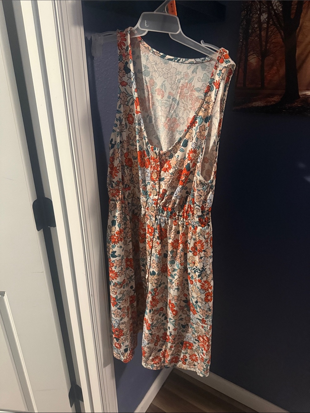 Sleeveless Floral V-Neck Sundress in Cream with Orange & Teal Flowers